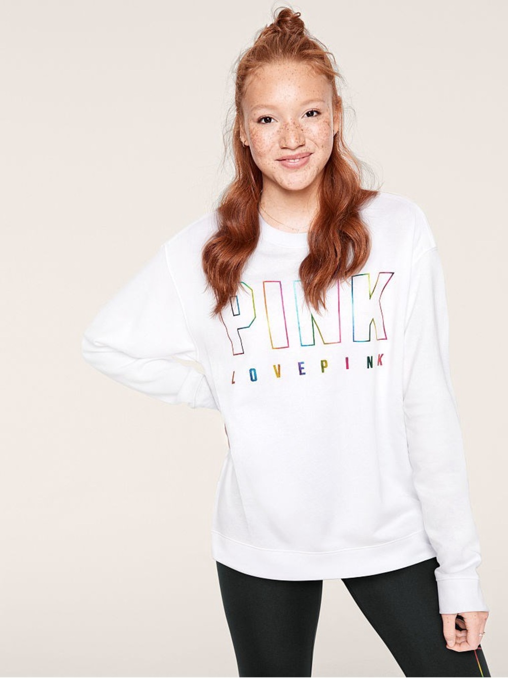 PINK Victoria's Secret White 'Love PINK' Crewneck Sweatshirt 2020